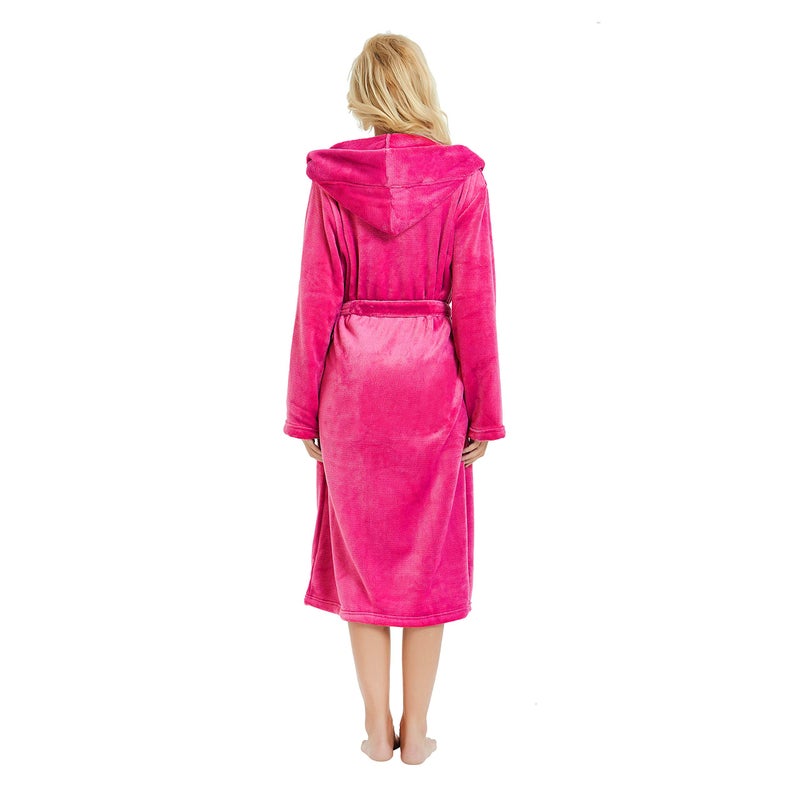 HEARTNICE Womens Hooded Fleece Robe, Soft Plush Bathrobe for Womens, Fluffy Cute Long House Coat (Rose Hooded, L/XL) - Image 2